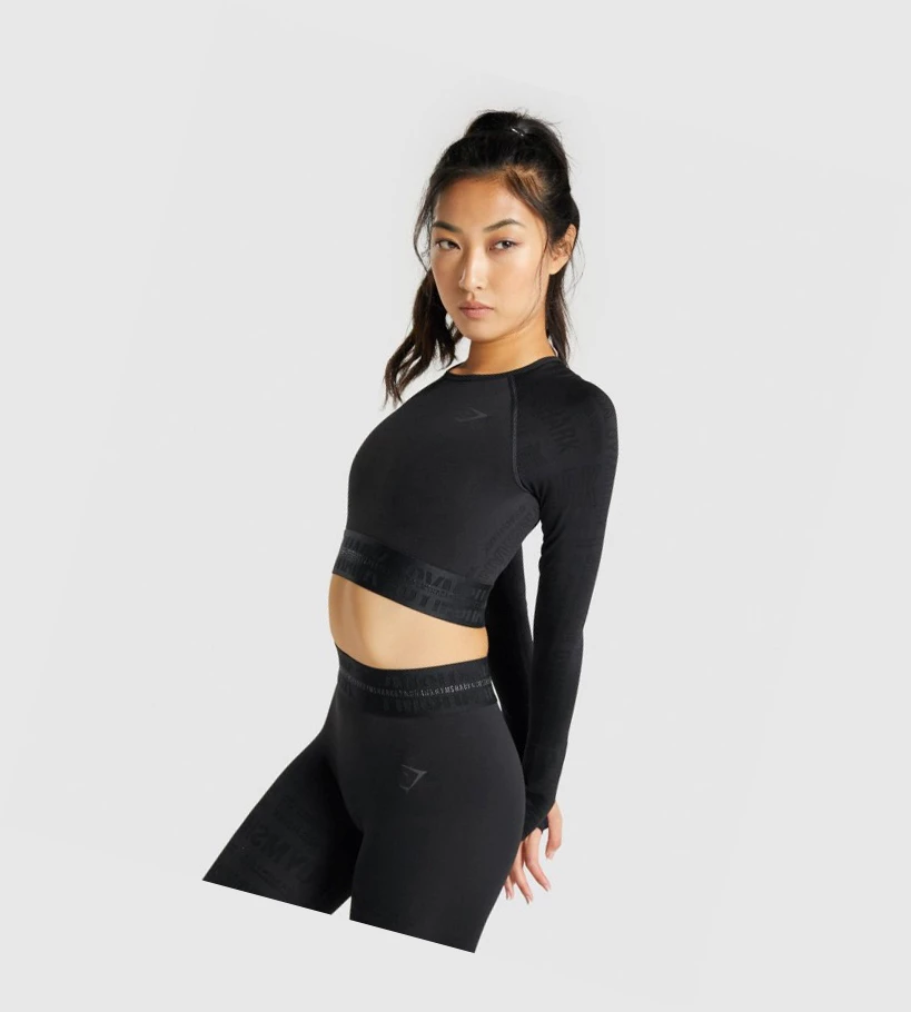 Camiseta Gymshark Vision Crop Top Mujer Negros | GDOKLFH-21