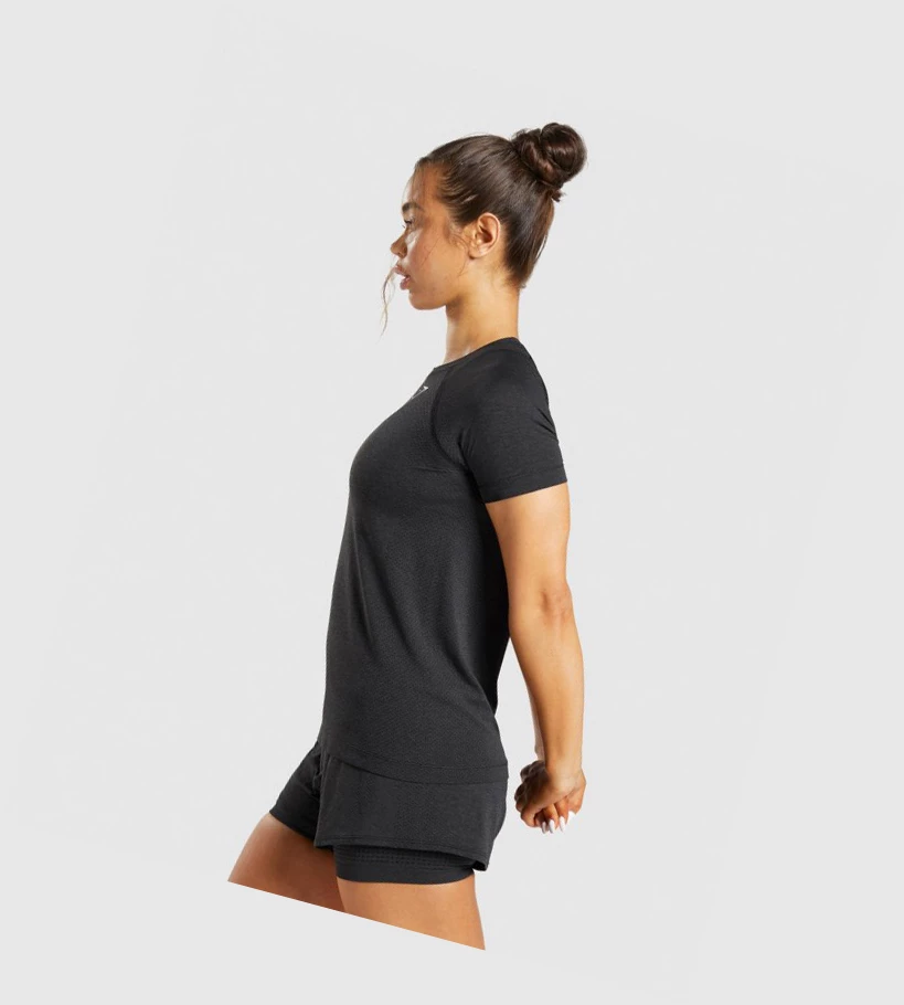 Camiseta Gymshark Vital Seamless 2.0 Light Mujer Negros | RVSQNWI-93