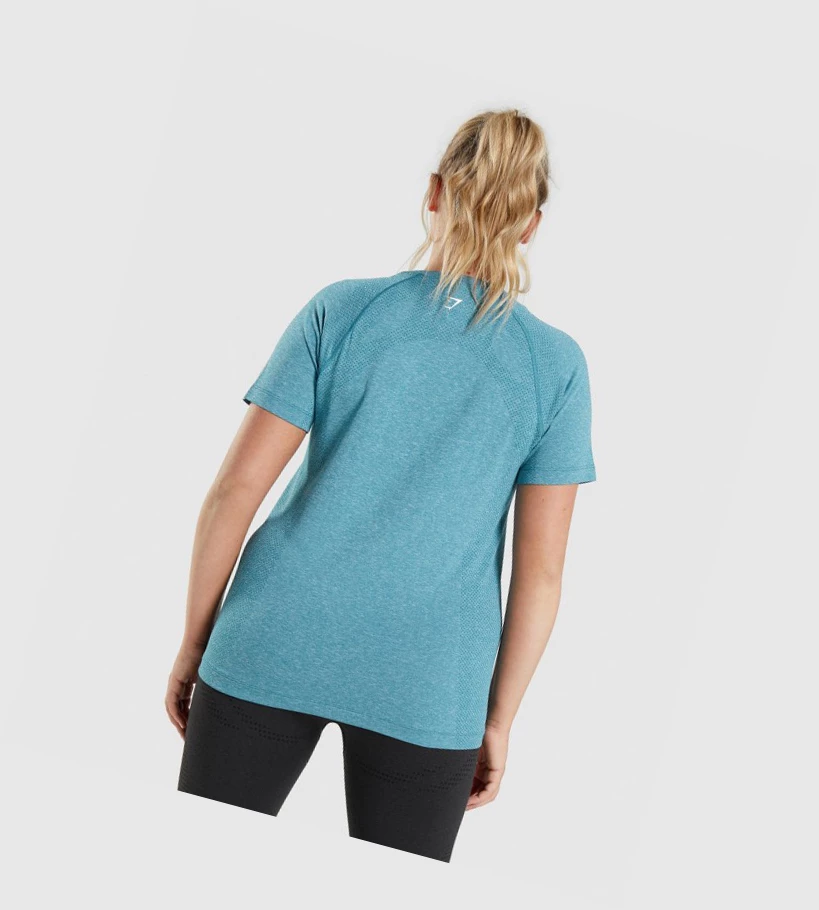 Camiseta Gymshark Vital Seamless 2.0 Light Mujer Turquesa | XJTBMRF-98