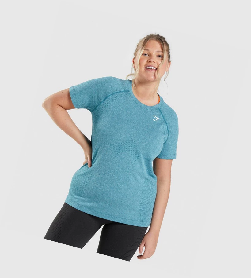 Camiseta Gymshark Vital Seamless 2.0 Light Mujer Turquesa | XJTBMRF-98