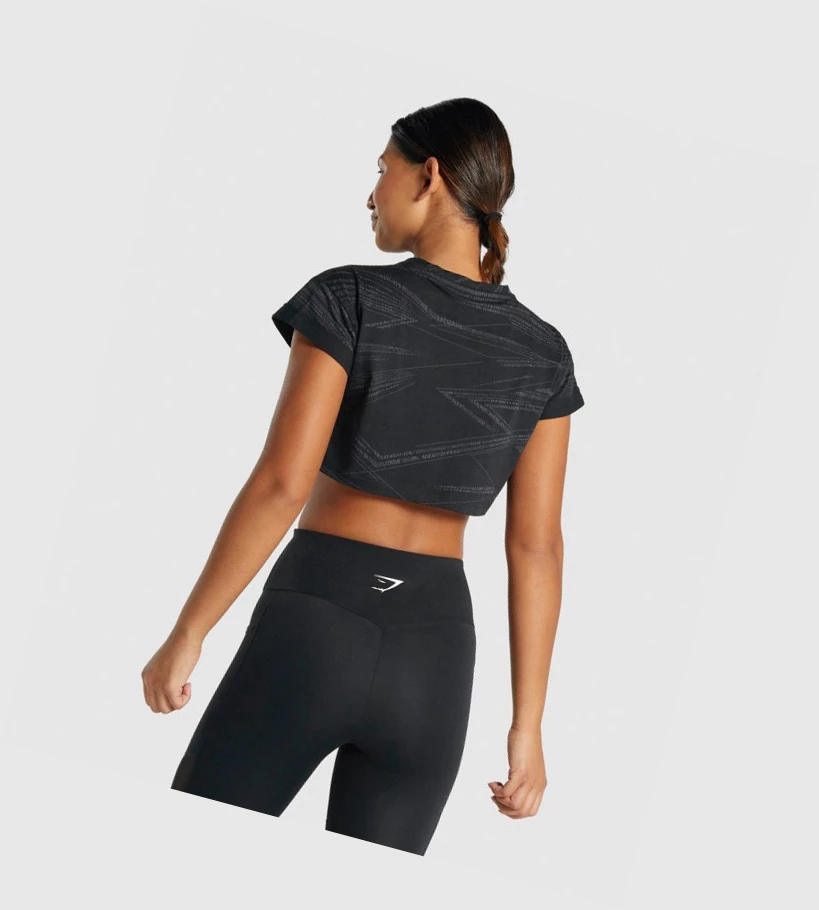 Camiseta Gymshark Zone Estampados Crop Mujer Negros Grises | CMFSZJQ-89