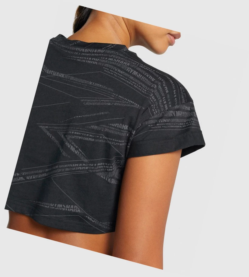 Camiseta Gymshark Zone Estampados Crop Mujer Negros Grises | CMFSZJQ-89