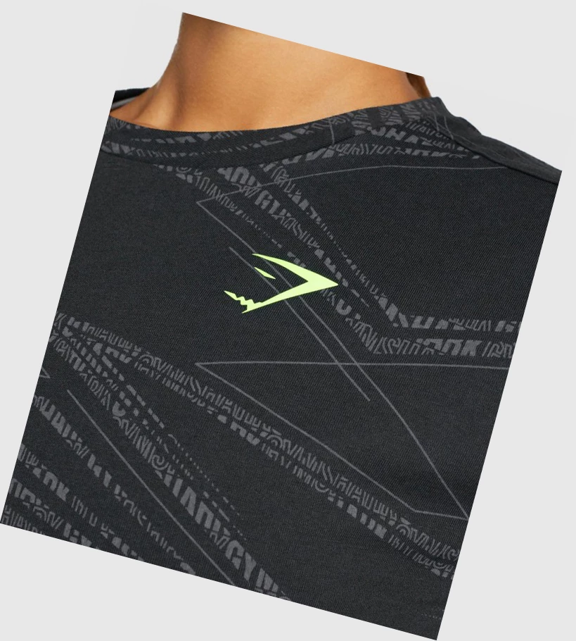 Camiseta Gymshark Zone Estampados Crop Mujer Negros Grises | CMFSZJQ-89