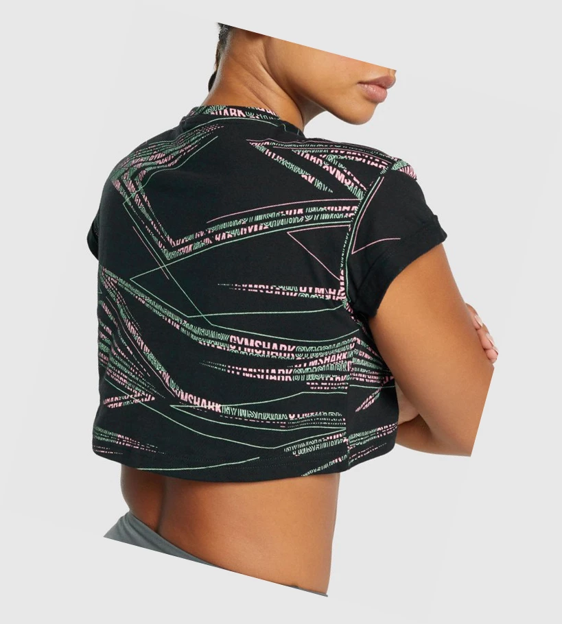 Camiseta Gymshark Zone Estampados Crop Mujer Negros Verdes | OXDKJHC-94