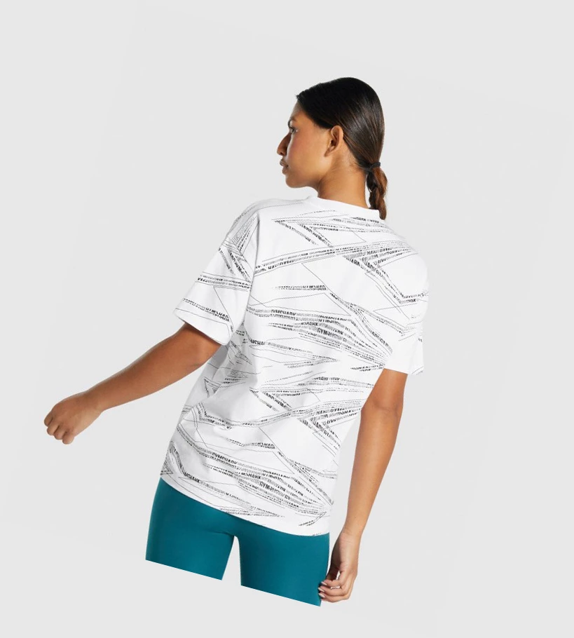 Camiseta Gymshark Zone Estampados Mujer Blancos Negros | DSMRHXL-07