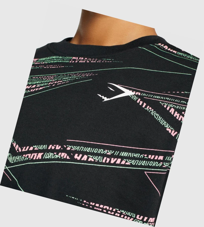 Camiseta Gymshark Zone Estampados Mujer Negros Verdes | RVBJXUT-28