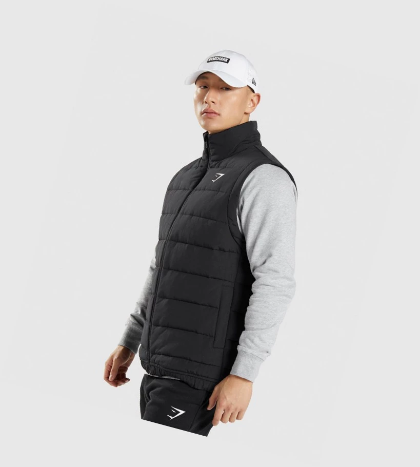 Chaquetas Gymshark Crest Puffer Vest Hombre Negros | OZYAESK-47