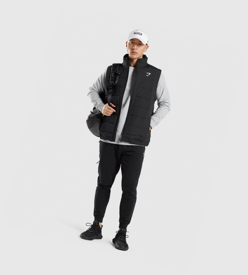 Chaquetas Gymshark Crest Puffer Vest Hombre Negros | OZYAESK-47