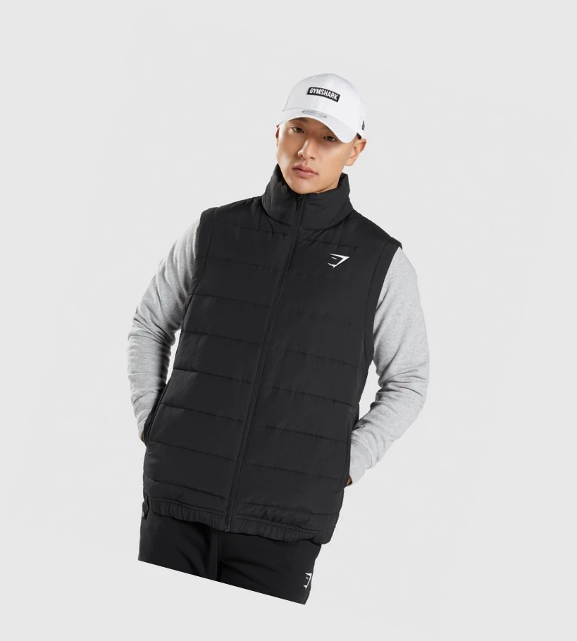 Chaquetas Gymshark Crest Puffer Vest Hombre Negros | OZYAESK-47