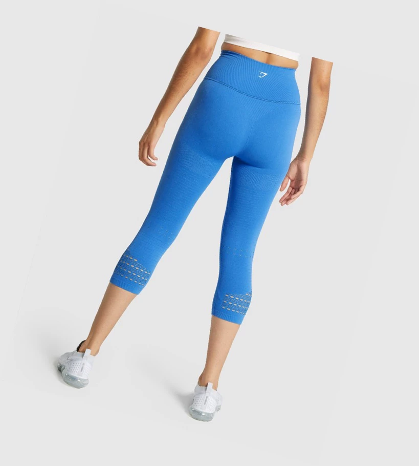 Leggins Gymshark Energy Seamless Cropped High Waisted Mujer Azules | CMGPHET-57