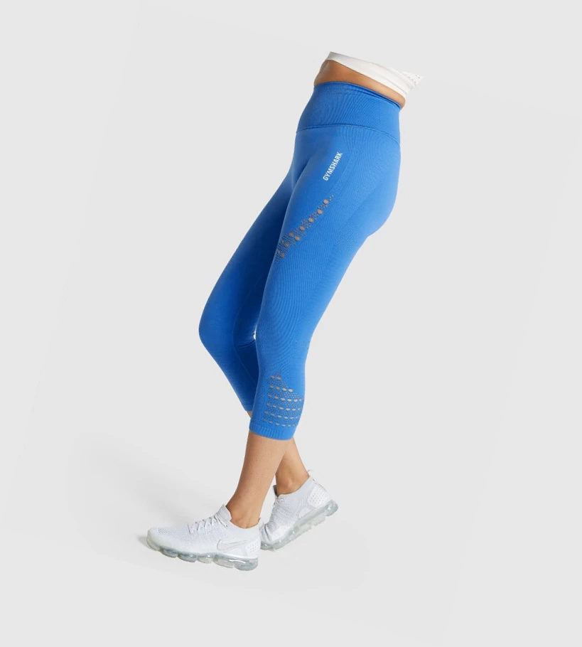 Leggins Gymshark Energy Seamless Cropped High Waisted Mujer Azules | CMGPHET-57