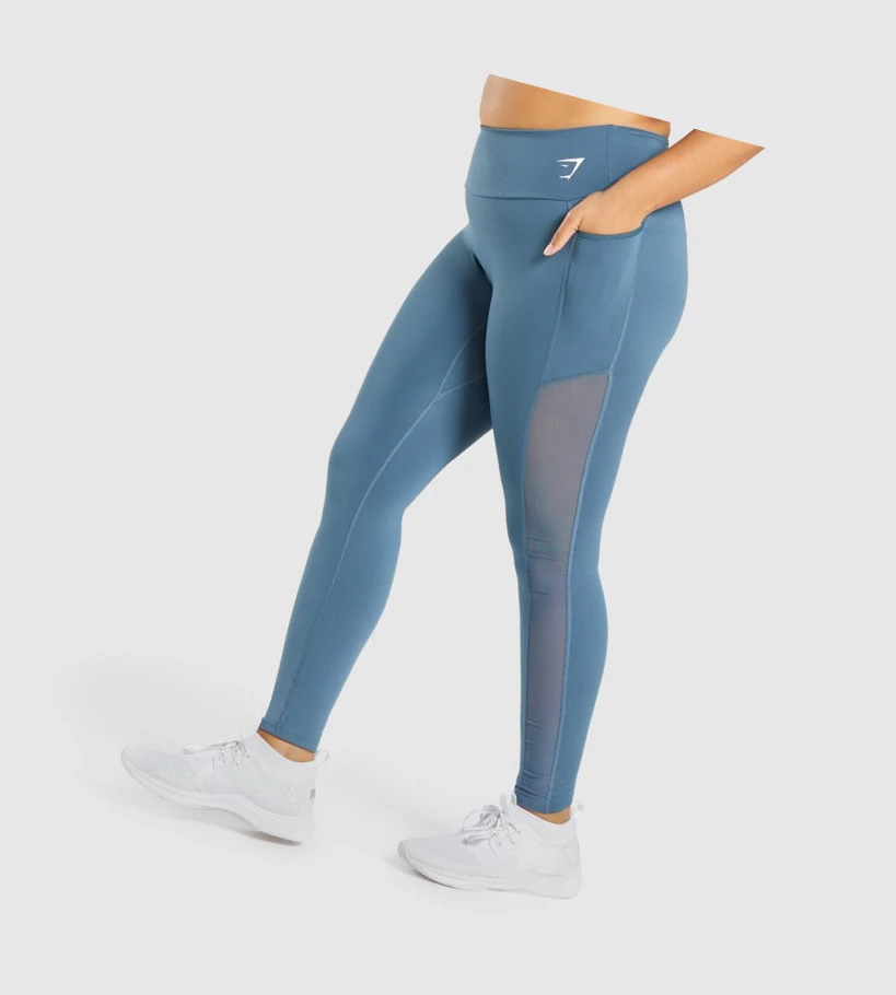 Leggins Gymshark Entrenamiento Mesh Pocket High Waisted Mujer Turquesa | IWJVOHX-63