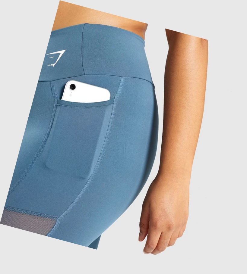 Leggins Gymshark Entrenamiento Mesh Pocket High Waisted Mujer Turquesa | IWJVOHX-63