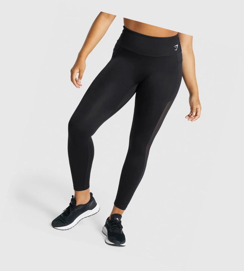 Leggins Gymshark Entrenamiento Mesh Pocket High Waisted Mujer Negros | KEMVQYT-91