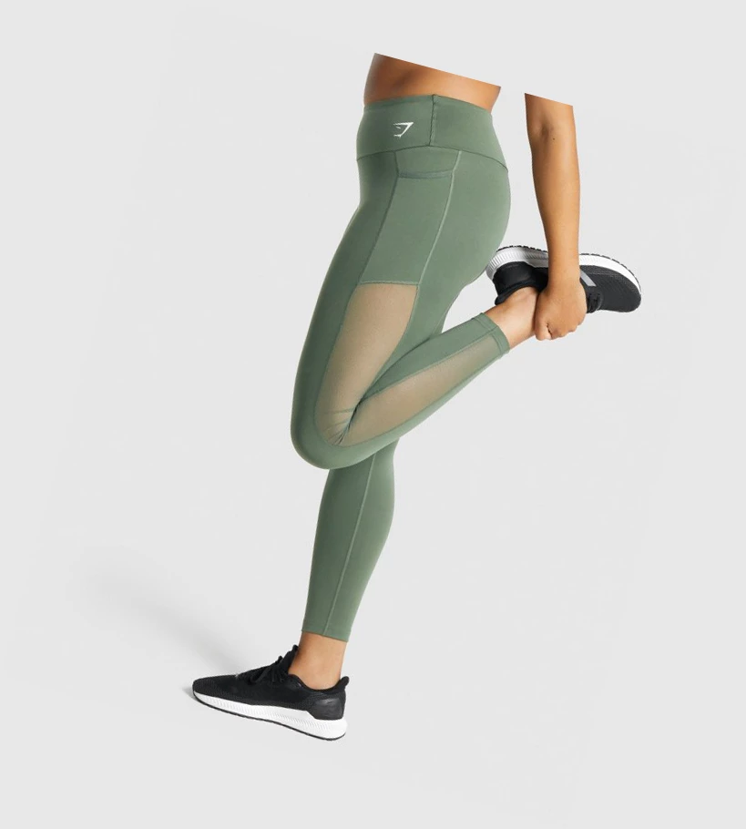 Leggins Gymshark Entrenamiento Mesh Pocket High Waisted Mujer Verdes | KESIRMW-74