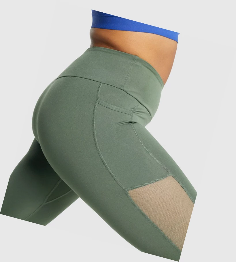 Leggins Gymshark Entrenamiento Mesh Pocket High Waisted Mujer Verdes | KESIRMW-74