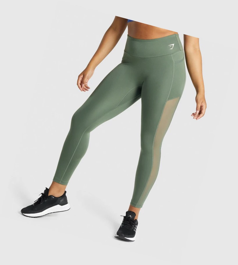 Leggins Gymshark Entrenamiento Mesh Pocket High Waisted Mujer Verdes | KESIRMW-74