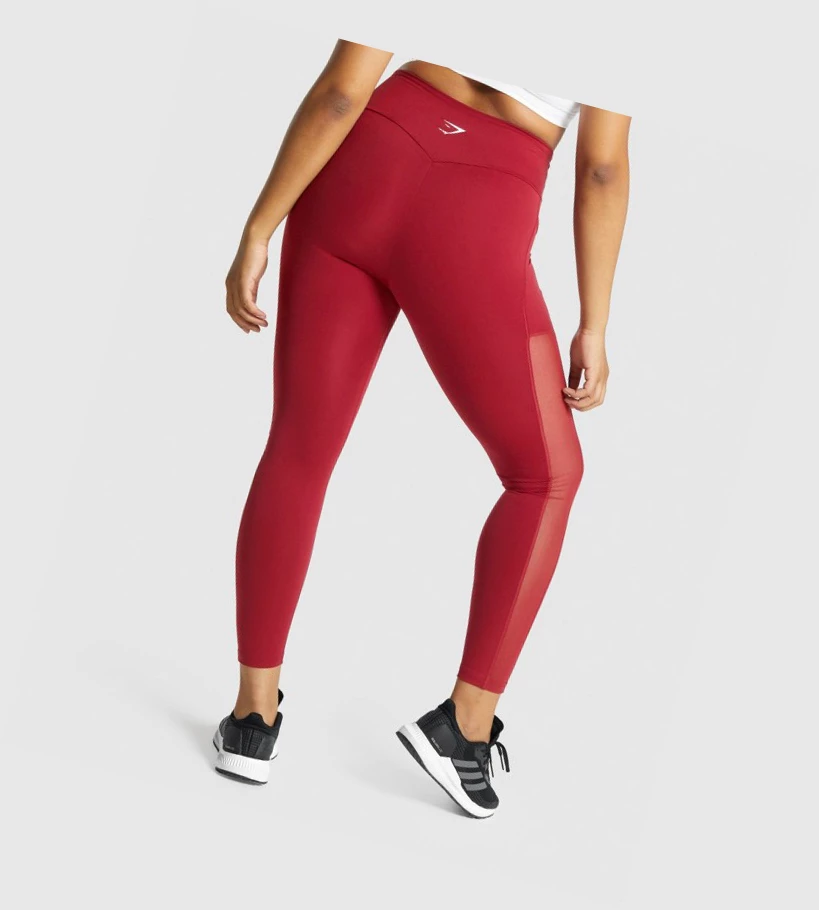 Leggins Gymshark Entrenamiento Mesh Pocket High Waisted Mujer Vino | XTYCIHN-69