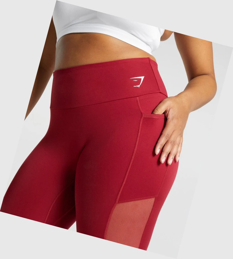 Leggins Gymshark Entrenamiento Mesh Pocket High Waisted Mujer Vino | XTYCIHN-69