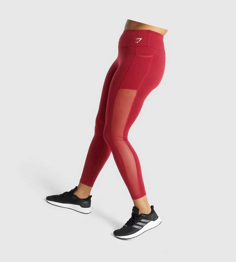 Leggins Gymshark Entrenamiento Mesh Pocket High Waisted Mujer Vino | XTYCIHN-69