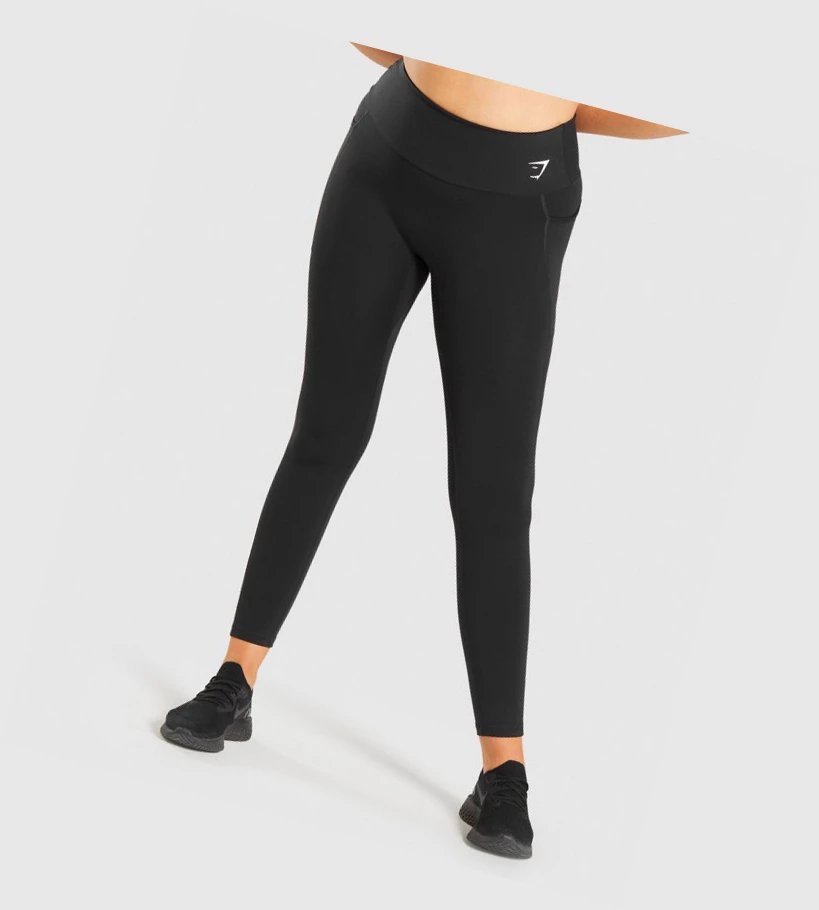 Leggins Gymshark Entrenamiento Mesh Pocket High Waisted Mujer Negros | ZXBQKNH-71