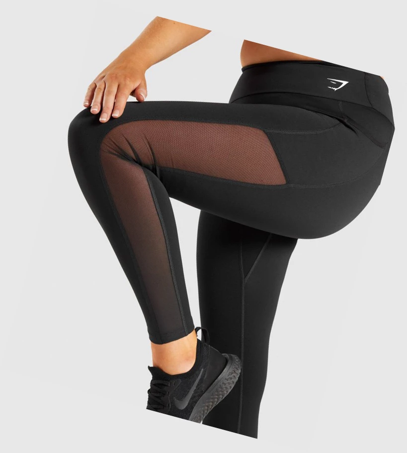 Leggins Gymshark Entrenamiento Mesh Pocket High Waisted Mujer Negros | ZXBQKNH-71