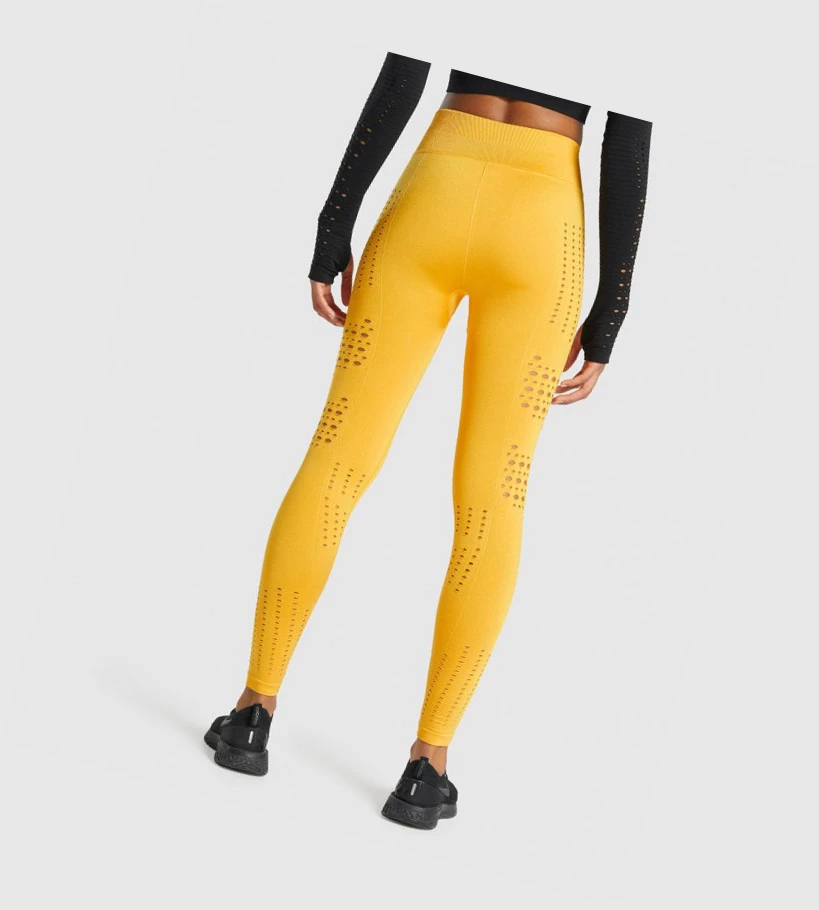 Leggins Gymshark Glow Seamless Tights High Waisted Mujer Amarillos | TCBPZFA-71