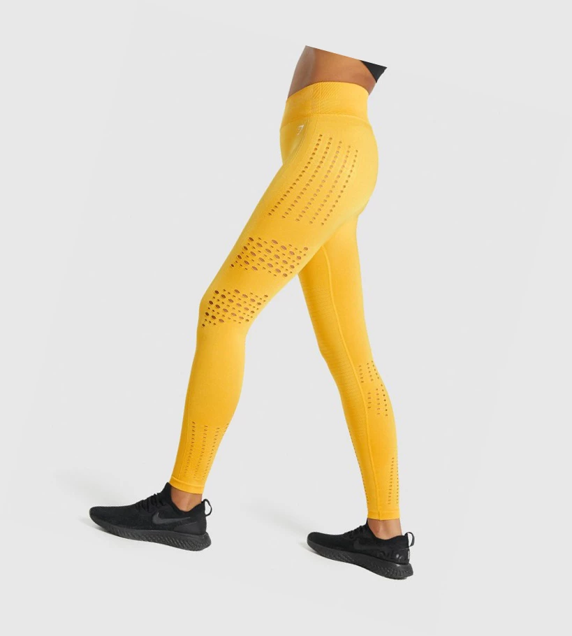 Leggins Gymshark Glow Seamless Tights High Waisted Mujer Amarillos | TCBPZFA-71