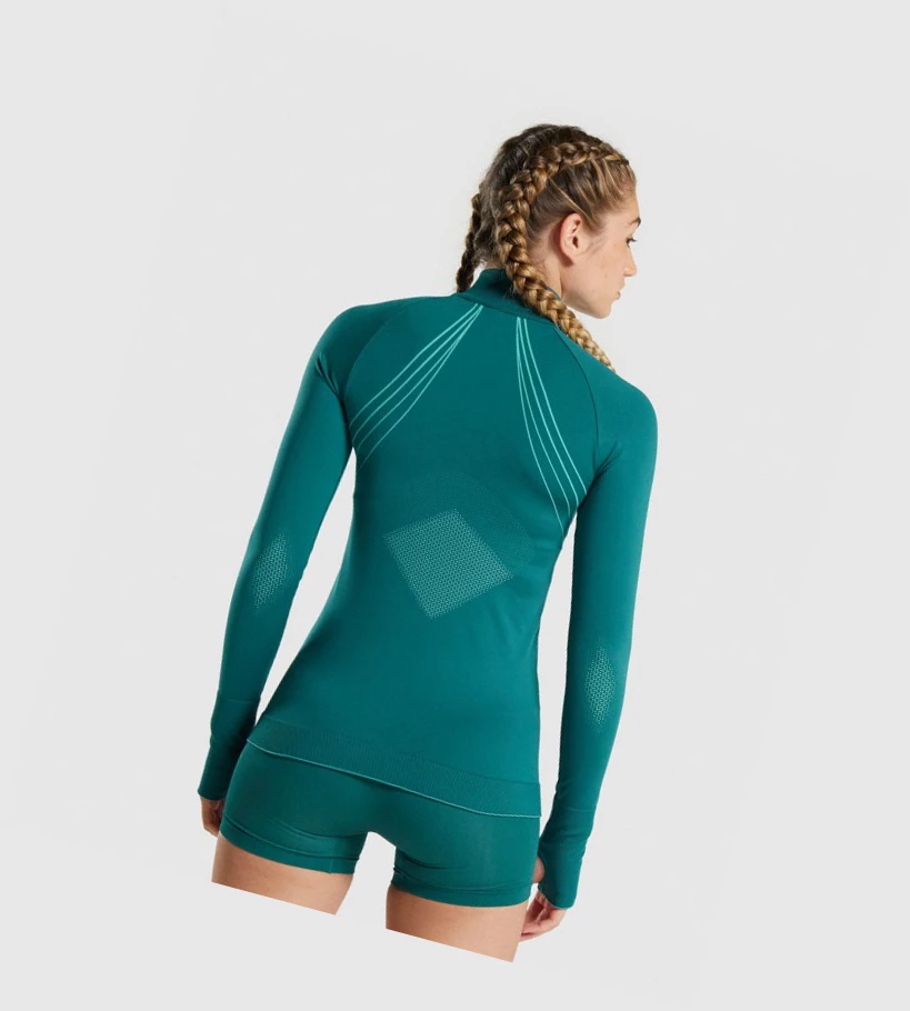 Sudadera Con Capucha Gymshark Apex Seamless 1/4 Zip Mujer Turquesa | IWAQZVD-82