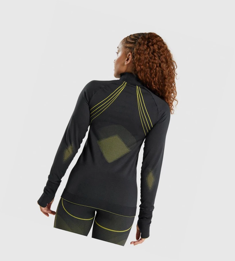 Sudadera Con Capucha Gymshark Apex Seamless 1/4 Zip Mujer Negros Amarillos | TGIESJN-93