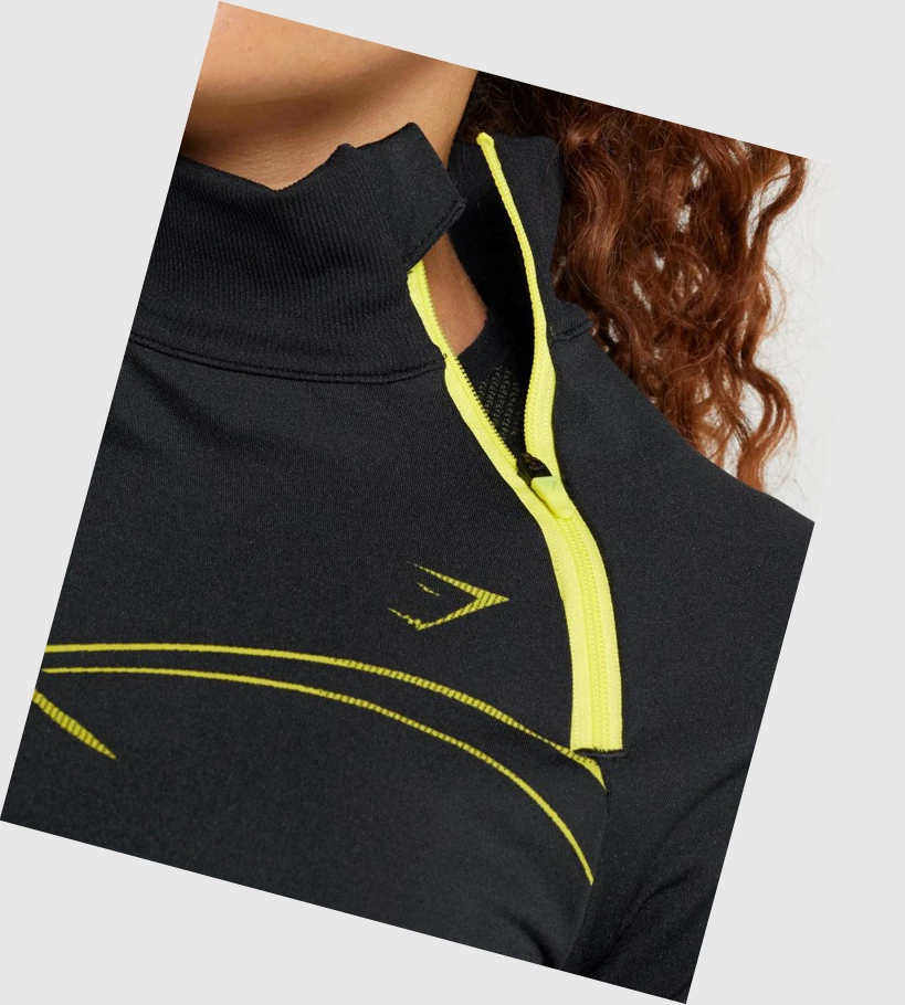 Sudadera Con Capucha Gymshark Apex Seamless 1/4 Zip Mujer Negros Amarillos | TGIESJN-93