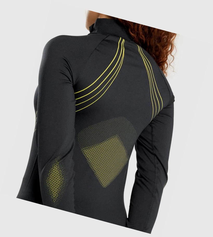 Sudadera Con Capucha Gymshark Apex Seamless 1/4 Zip Mujer Negros Amarillos | TGIESJN-93