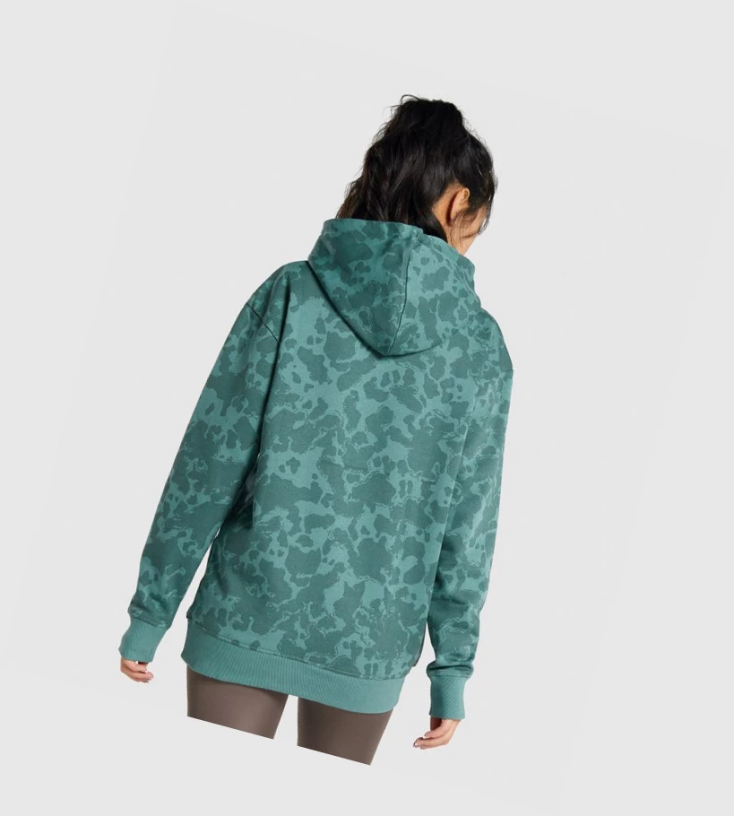 Sudadera Con Capucha Gymshark Camo Estampados Oversized Mujer Verdes Oscuro | PYBXAJW-57