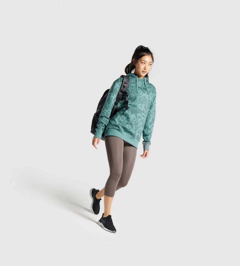 Sudadera Con Capucha Gymshark Camo Estampados Oversized Mujer Verdes Oscuro | PYBXAJW-57