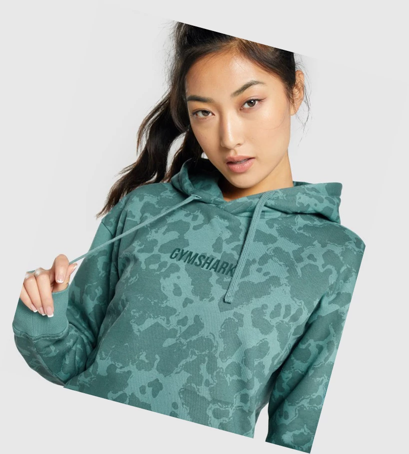 Sudadera Con Capucha Gymshark Camo Estampados Oversized Mujer Verdes Oscuro | PYBXAJW-57