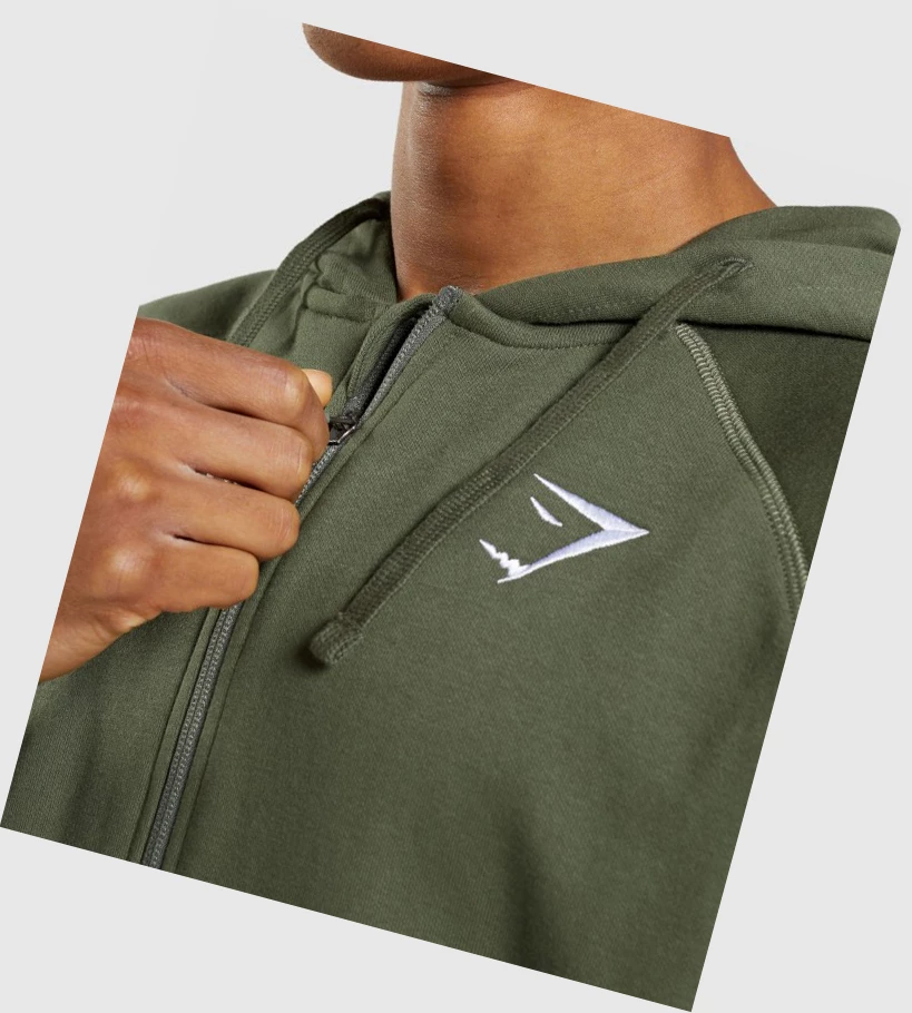 Sudadera Con Capucha Gymshark Crest Zip Up Hombre Verde Oliva | KQNVTZA-83