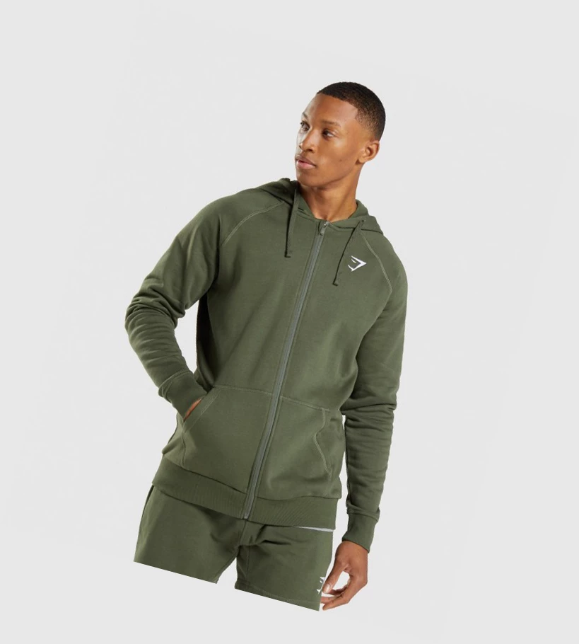 Sudadera Con Capucha Gymshark Crest Zip Up Hombre Verde Oliva | KQNVTZA-83