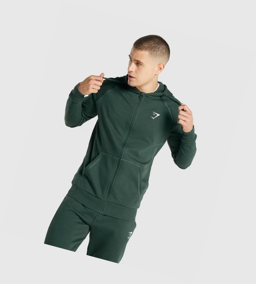 Sudadera Con Capucha Gymshark Crest Zip Up Hombre Verdes Oscuro | RASIEFQ-27