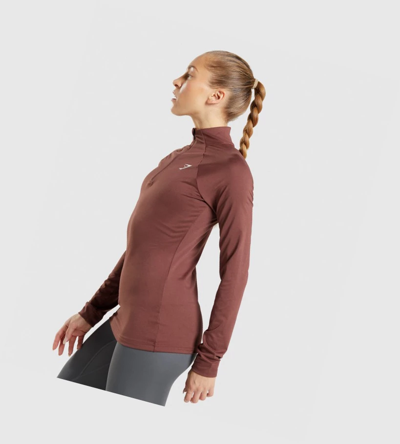 Sudadera Con Capucha Gymshark Entrenamiento 1/4 Zip Mujer Rosas Marrom | VKLMARW-07