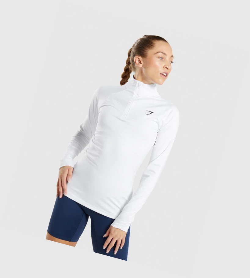 Sudadera Con Capucha Gymshark Entrenamiento 1/4 Zip Mujer Blancos | VUJIGWH-85