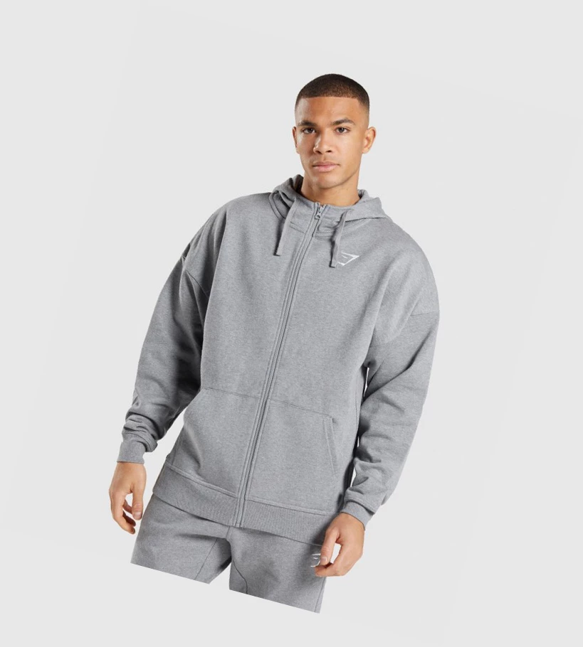 Sudadera Con Capucha Gymshark Essential Oversized Zip Up Hombre Grises | DZOIRSP-42