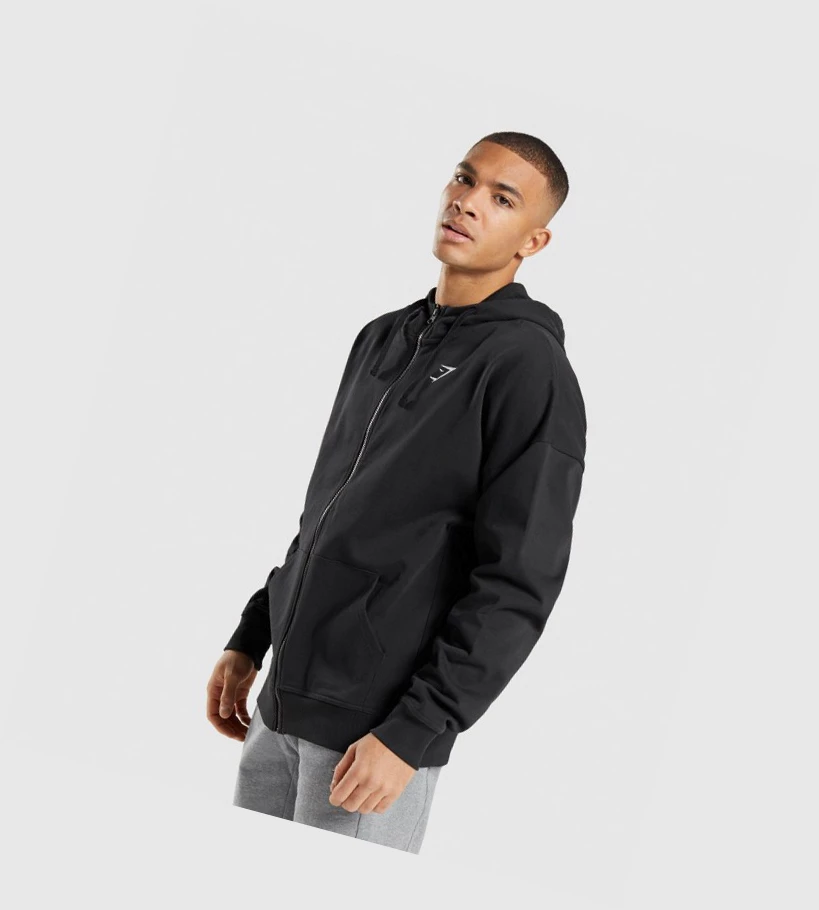 Sudadera Con Capucha Gymshark Essential Oversized Zip Up Hombre Negros | QMBGSEH-26