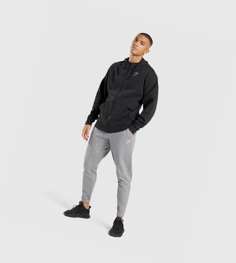 Sudadera Con Capucha Gymshark Essential Oversized Zip Up Hombre Negros | QMBGSEH-26