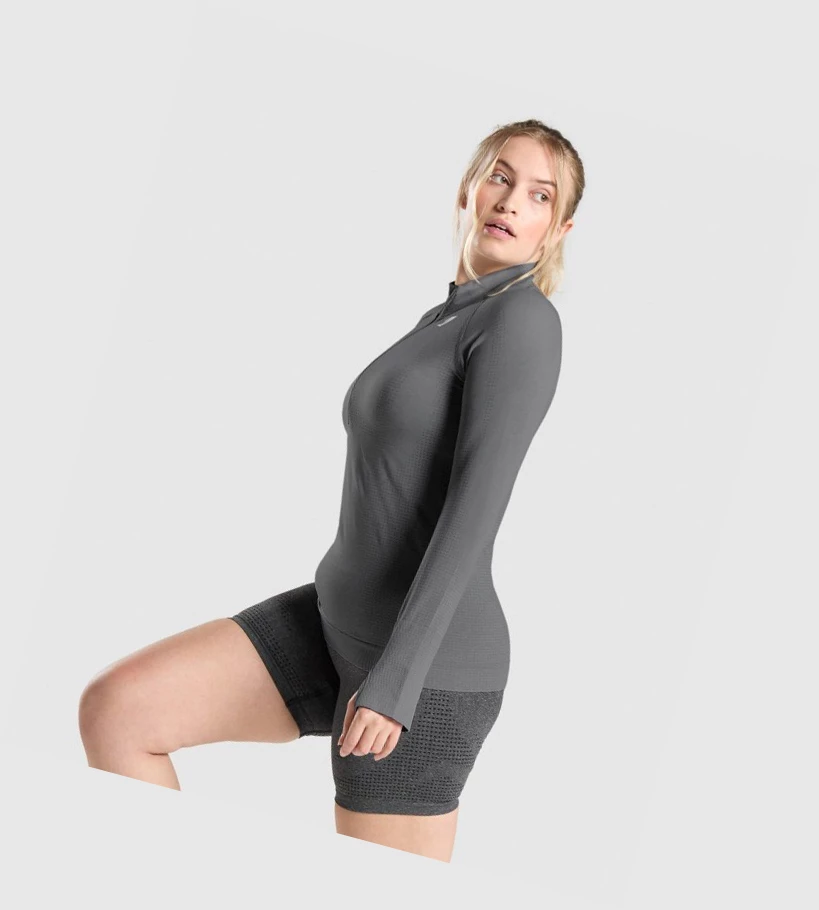 Sudadera Con Capucha Gymshark Vital Seamless 2.0 1/2 Zip Mujer Grises | MLRXVIW-15