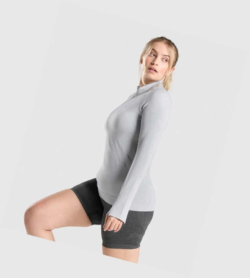 Sudadera Con Capucha Gymshark Vital Seamless 2.0 1/2 Zip Mujer Grises Claro | OSTNLWE-29