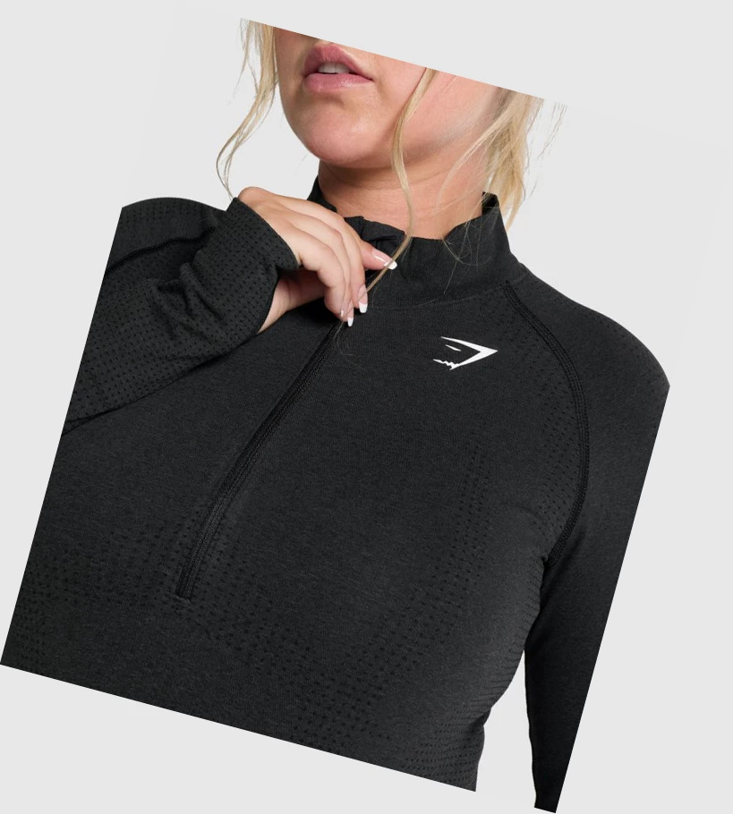 Sudadera Con Capucha Gymshark Vital Seamless 2.0 1/2 Zip Mujer Negros | SGXBRWQ-62