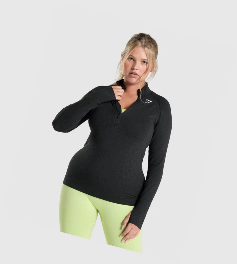 Sudadera Con Capucha Gymshark Vital Seamless 2.0 1/2 Zip Mujer Negros | SGXBRWQ-62