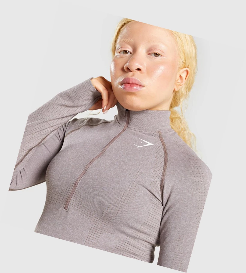 Sudadera Con Capucha Gymshark Vital Seamless 2.0 1/2 Zip Mujer Grises Marrom | SVNYCLO-27