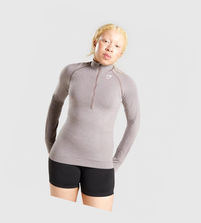 Sudadera Con Capucha Gymshark Vital Seamless 2.0 1/2 Zip Mujer Grises Marrom | SVNYCLO-27