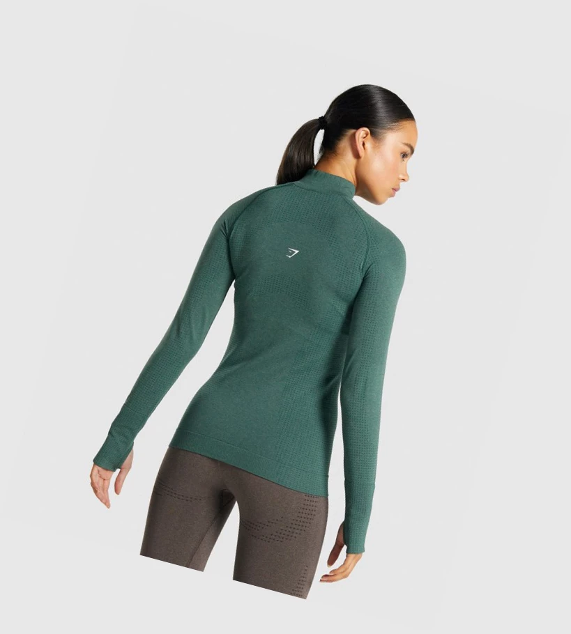 Sudadera Con Capucha Gymshark Vital Seamless 2.0 1/2 Zip Mujer Verdes Oscuro | XWTNKMY-87